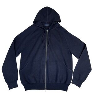 Toscano Men's Wool Blend Full Zip‎ Sweater Hoodie Deep Navy Blue Size Large